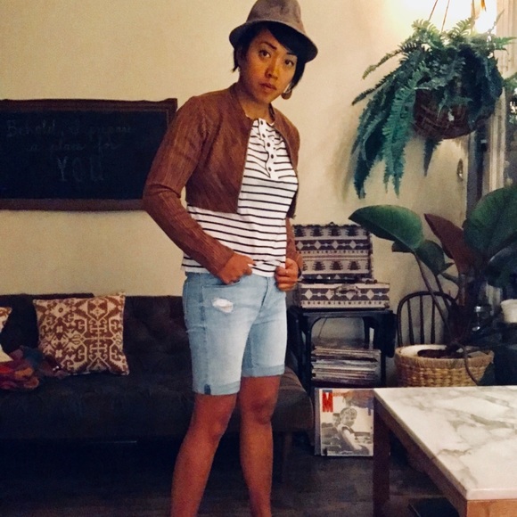 BEBE Cropped Leather Jacket Cognac Brown - Picture 2 of 5